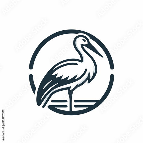 Isolated vector illustration of a black flamingo silhouette featuring a detailed beak and wing graphic on a plain white nature background