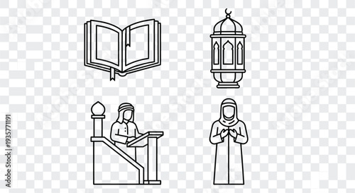 Icon Set Happy Eid al Fitr, IDUL FITRI means Eid al Fitr. Eid Mubarak Icon Design with Islamic Element