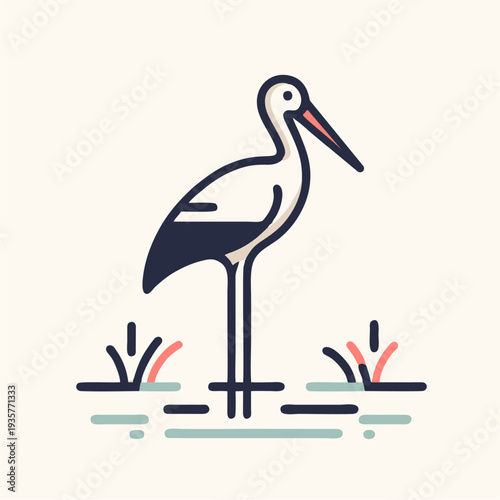 A white stork with a black feather tail carries a baby through the wild nature as this red-beaked bird flies over green water