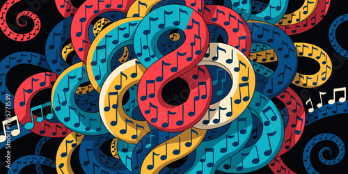 Infinite musical notes, art and music 3d rendering conceptual background .vector icon
