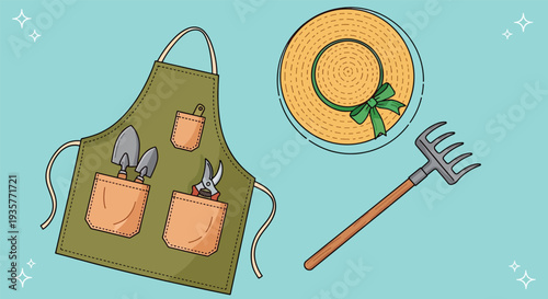 Gardening tools and accessories set for outdoor work.