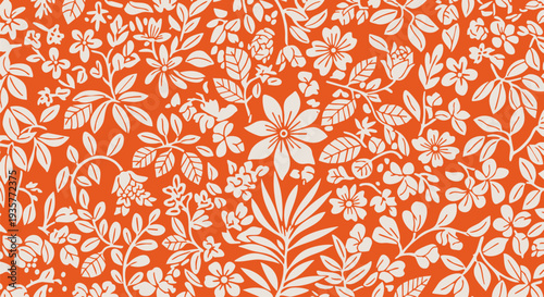 Vector floral pattern border with white flowers on orange background