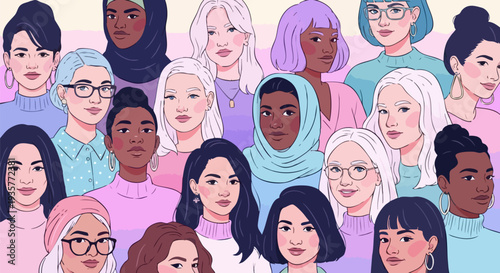Set of diverse women faces vector illustration