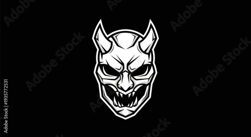 Graphic illustration of a demon mask
