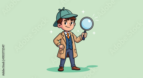 Young detective character with magnifying glass.