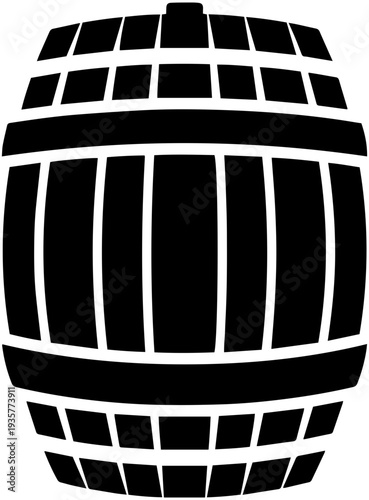Black wooden barrel with white lines on surface