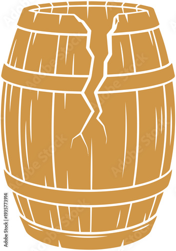 Cracked wooden barrel with broken staves and hoops