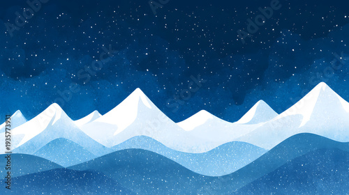 Snowy mountains under starry sky