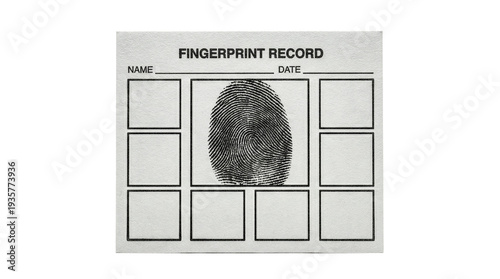 Gritty vintage fingerprint record card with a single thumbprint for true crime and police investigation concepts