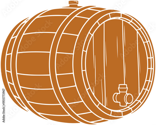 Rustic wooden barrel with spigot for craft beer or wine storage