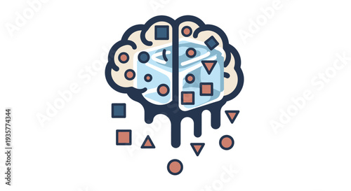 Brain with colorful shapes.