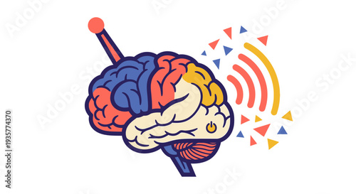 Brain with colorful signal.