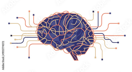 Brain with colorful circuits.