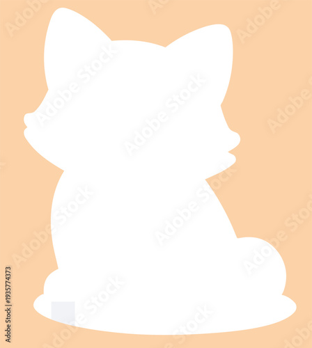 A solid silhouette of a sitting fox with pointed ears and a bushy tail is displayed against a plain beige background.