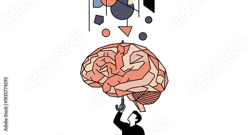 Brain with floating shapes.