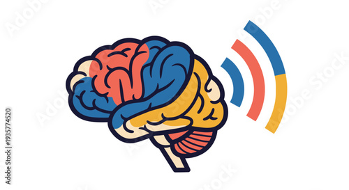 Brain with signal waves.