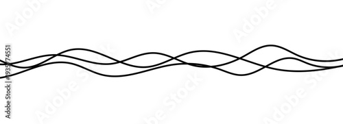 Curvy, long, and thin lines form a continuous wavy loop and abstract cable squiggle for a chaotic drawing. This freehand sketch of a random curve and spiral design, with organic swirls and a.