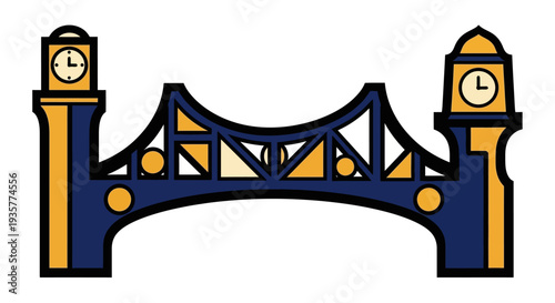 Bridge with clock towers.