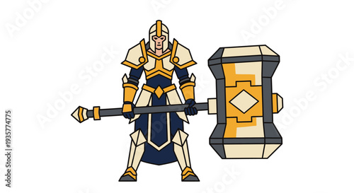Cartoon Knight Holding Hammer.