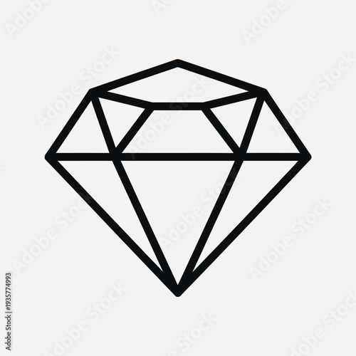 Black outline of a faceted diamond gemstone on a light grey background jewel precious stone