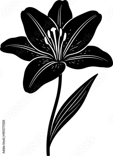 Lily flower silhouette with stem and leaf