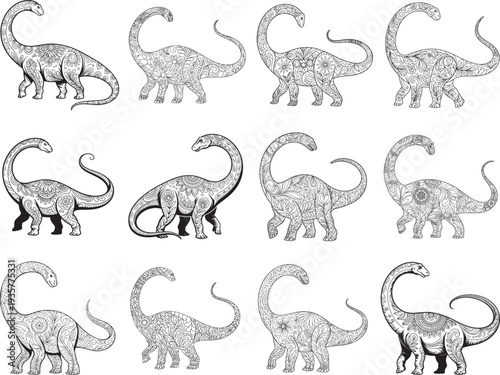 Diplodocus SVG, Mandala Dinosaur SVG