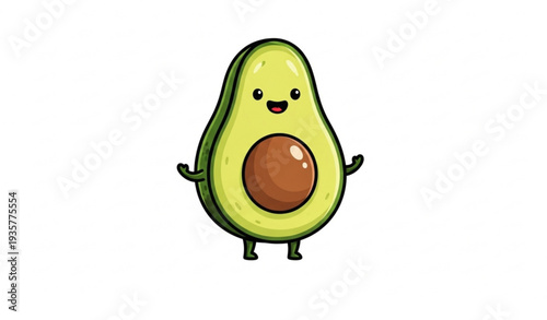 Funny Cartoon Avocado Vector Illustration Cute Food Character Isolated on White Background