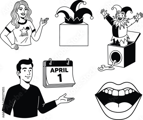 April fools day silhouette illustrations for pranks and jokes
