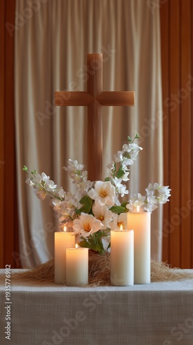 Wallpaper Mural Easter celebration with cross and candles church interior still life tranquil atmosphere Torontodigital.ca