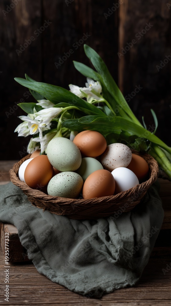 custom made wallpaper toronto digitalClose-up view of rustic easter egg basket decoration in natural spring setting