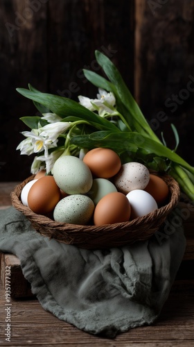 Wallpaper Mural Close-up view of rustic easter egg basket decoration in natural spring setting Torontodigital.ca