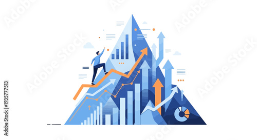 Businessman Running Up Graph.