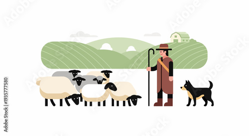 Shepherd with Sheep Dog.