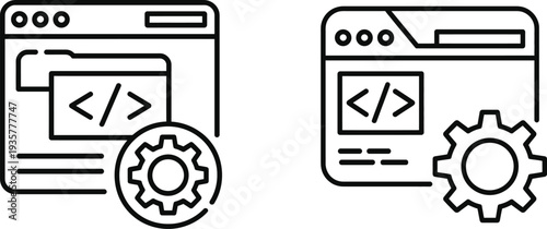 Website development coding and configuration icons with gear and browser window