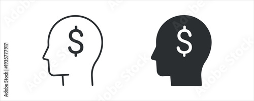 Financial Mindset Icon Set, Money Management Thinking, Investment Strategy Symbol, Vector Illustration