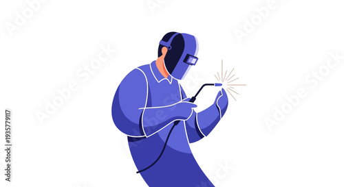 Man wearing welding mask.