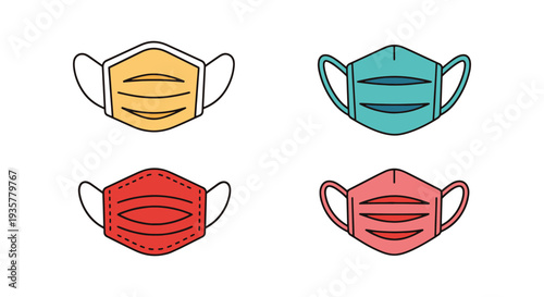 Face Mask Line art vector set creative abstract color