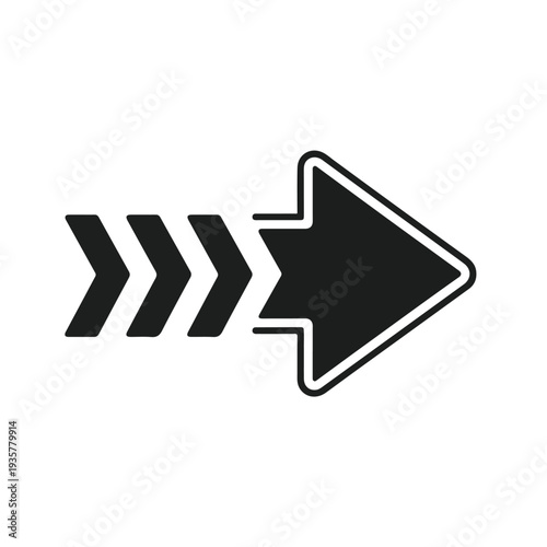 Black chevron arrow icon with white outline on a white background symbol direction