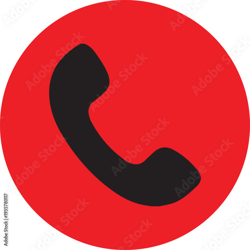 Simple black telephone receiver icon on a red circle background