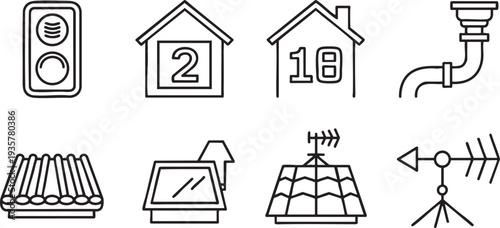 Home and Weather Related Icons Line Art house number