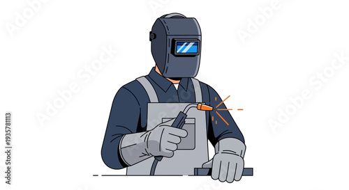 Man in welding gear.