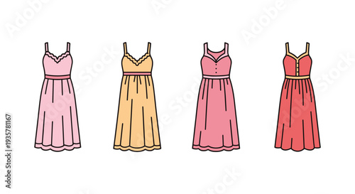 Nightgown Line art vector set abstract bright tone