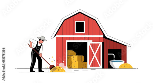 Man Working at Barn.