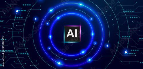 Concept of artificial intelligence. AI semiconductor on a circuit board and electronic elements background