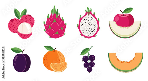 Colorful tropical fruit assortment illustration