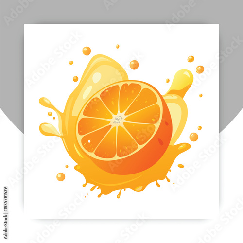 Fresh Orange Fruit Splash Vector Illustration with Slice and Juice Burst on White Background,