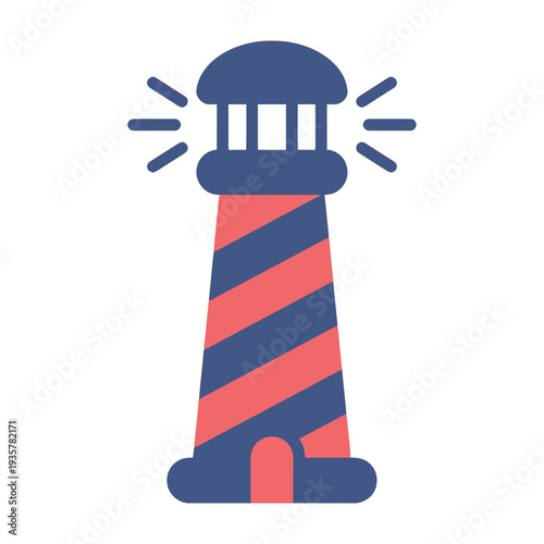 Lighthouse emits bright light beams against a clear backdrop for guidance
