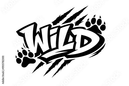 Bold "WILD" graffiti text with paw prints and claw marks