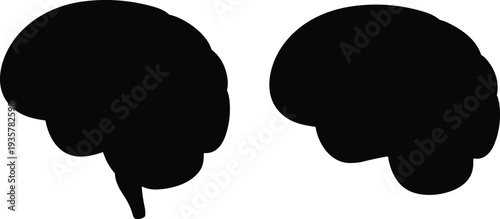 Human brain silhouette artwork, anatomical side view illustration, medical neurology design, black organ graphic, educational science pattern, cognitive biology element