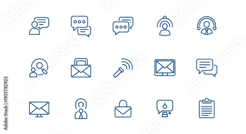 Communication icons set in blue